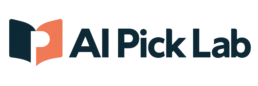 AI Pick Lab — 책과 P를 결합한 네이비·코랄 로고